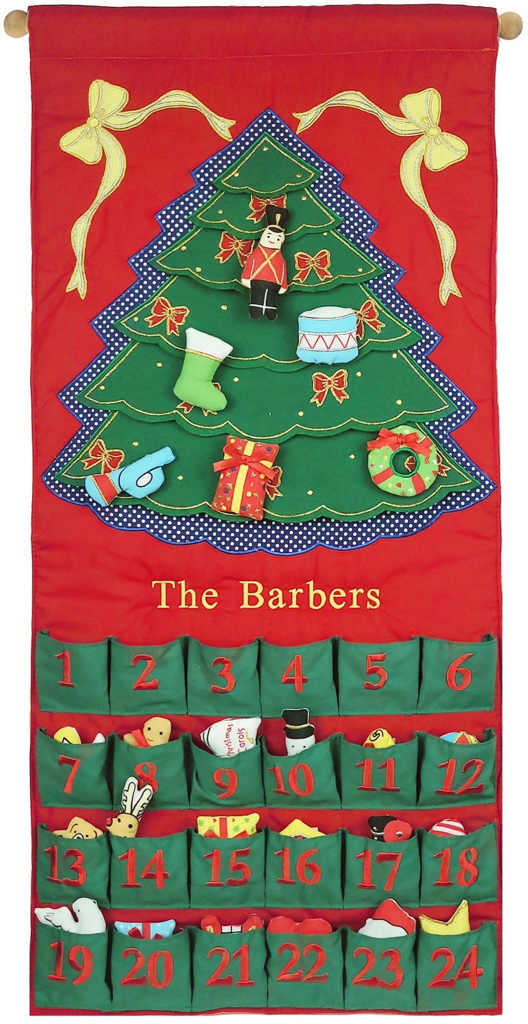Personalized Green Christmas Tree Fabric Advent Wall Hanging Calendar