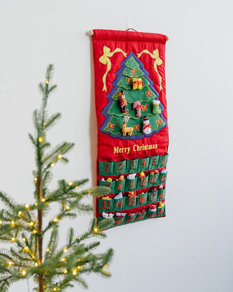 Merry Christmas Tree Fabric Advent Calendar, Family Kids Wall Hanging Countdown with 24 Ornaments by Pockets of Learning image 4
