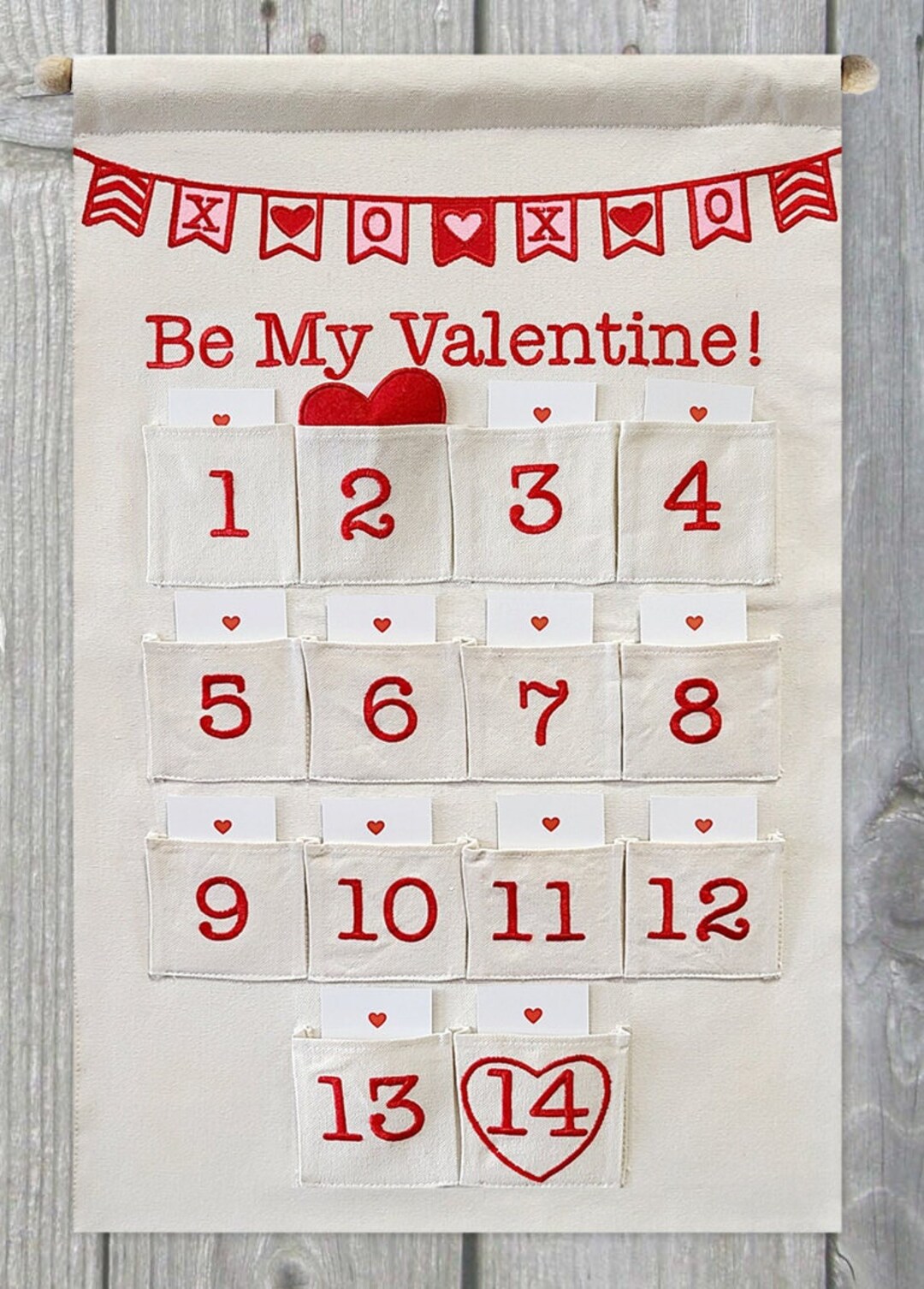 Valentine Countdown Calendar Canvas Wall Hanging for Families and Kids
