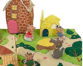 Three Little Pigs Fabric Soft Play Set for Toddlers Cloth Activity Pretend Play Toy