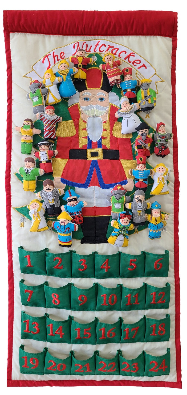 Nutcracker Fabric Advent Calendar, Classic Design Christmas Family Countdown with 24 Ornaments by Pockets of Learning image 1