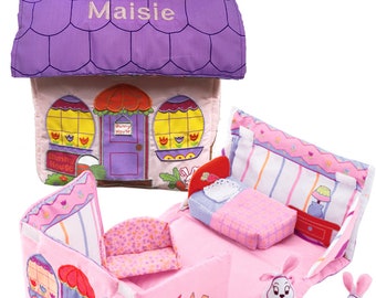 Personalized Fabric Bunny House, Soft Play Set for Toddlers and Children, Cloth Activity, Pretend Play Toy …