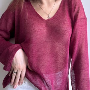 Linen sweater knitted Linen long sleeve V neck linen mesh top Pure linen clothes Oversized Linen Sweater Linen Top Women Knit Loose Pullover
