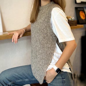 knitted vest for women alpaca vest hand knitted organic sweater strickweste Knitted sweater vest with slits Beige hand knit vest women