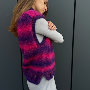 rainbow sweater vest handknit mohair sweater chunky mohair vest gradient sweater pink purple knit vest warm mohair slipover chunky knit vest
