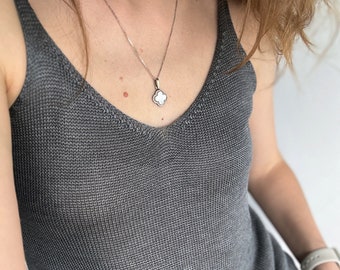 Gray silk knit camisole women Pure silk singlet top Mulberry silk knitted tank top Tussah silk handknit top Basic spaghetti strap silk top