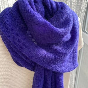Violet mohair shawl Purple knitted shawl Ultramarine knit mohair wrap Violet knitted wrap Long mohair scarf Long thin hand knit scarf women