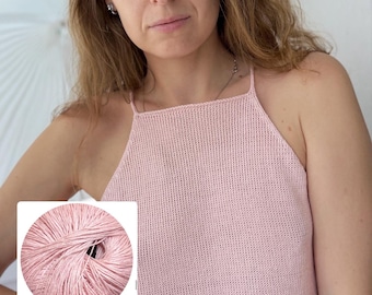 Linen tank top Pink halter top knitted Line halter neck knit blouse Crochet linen top Linen camisole Singlet top Linen halter top Linen bra