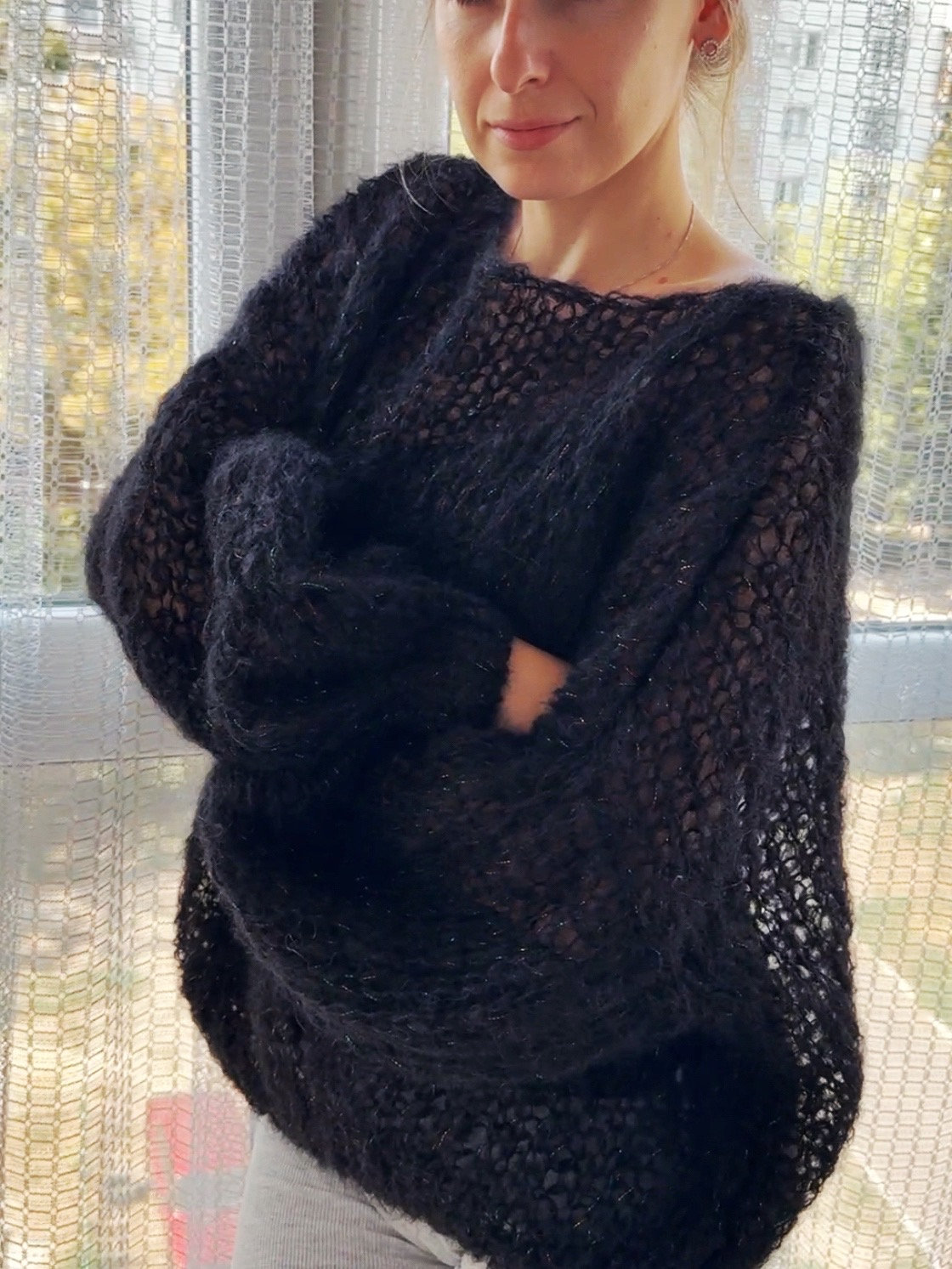 Black Chunky Knit Mohair Sweater Black Oversized Knitted Black Chunky Knit Mohair Sweater Black Oversized Knitted