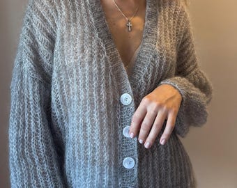 Cárdigan ligero de mohair para mujer Cárdigan de mohair abotonado Cárdigan de invierno Cárdigan fino de mohair Suéter fino de mohair Cárdigan aireado