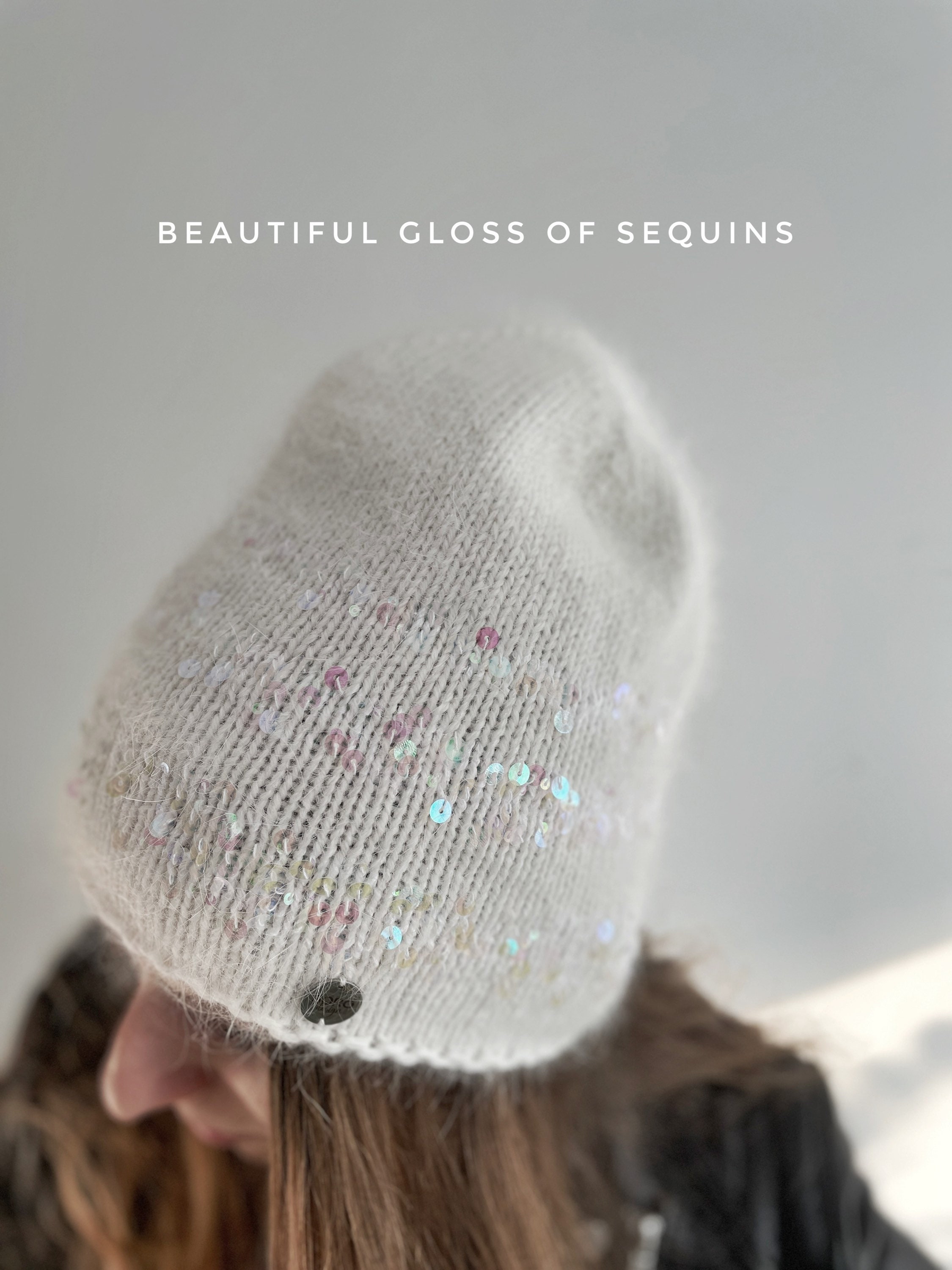White Beanie Hat With Sequins / Sequin Embellished Hat 