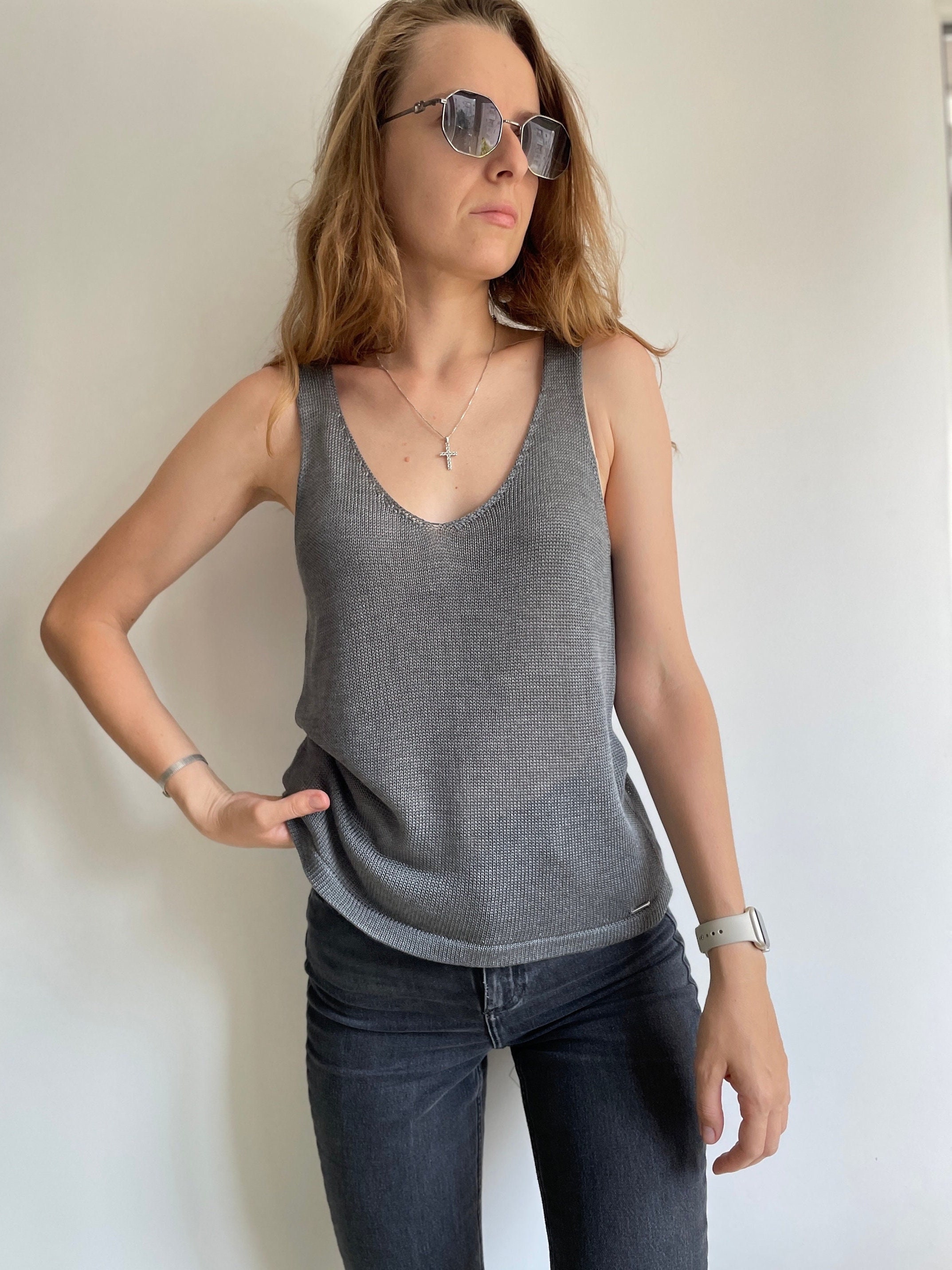 Grey satin vest top sales