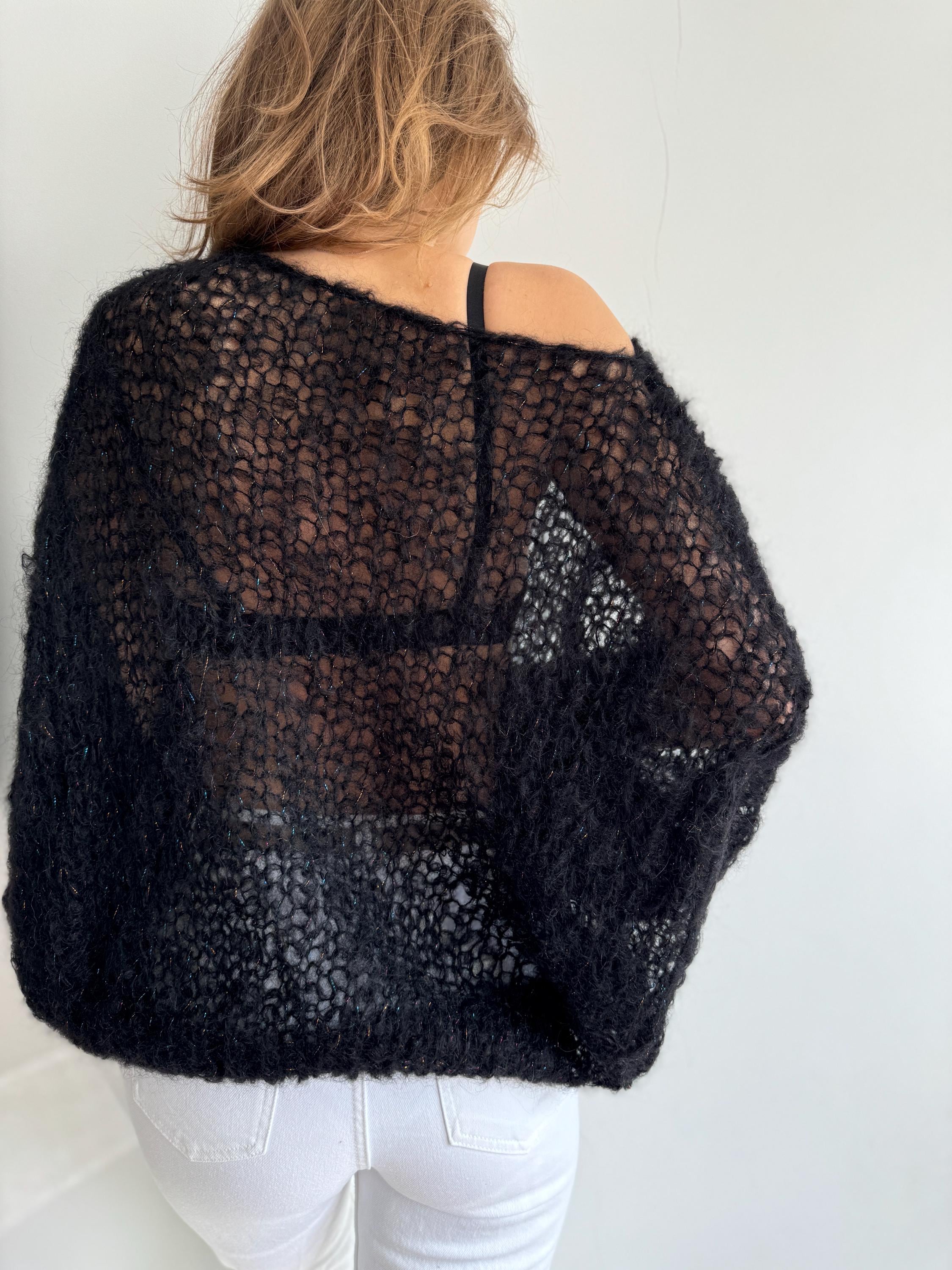 Black Chunky Knit Mohair Sweater Black Oversized Knitted Sweater