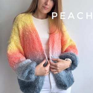 Rainbow sweater for women Chunky knit cardigan Mohair stripped cardigan Cropped hand knit summer cardigan Multicolored bright knit cardigan