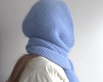 Hand Knitted Wool Hood Scarf - Babushka - Winter Head Covering - Etsy