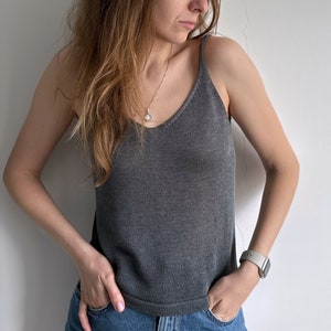 Gray silk knit top Classic silk tank top Silk knit blouse Silk camisole Ivory silk women blouse Silk top Summer crochet top Mulberry silk