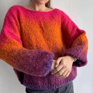 Oversized mohair sweater Colorful Rainbow Knit Sweater Multicolor Pullover gift for her Colorful Striped Sweater Crochet sweater Bright