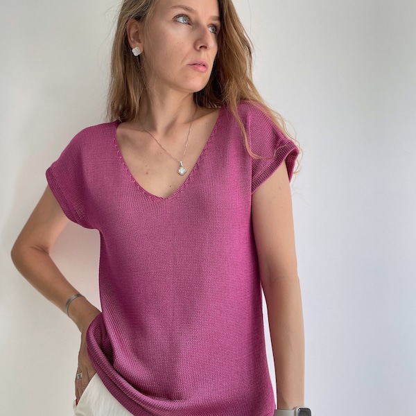 Fuchsia Sleeveless Ribbed knitted Top main image 1