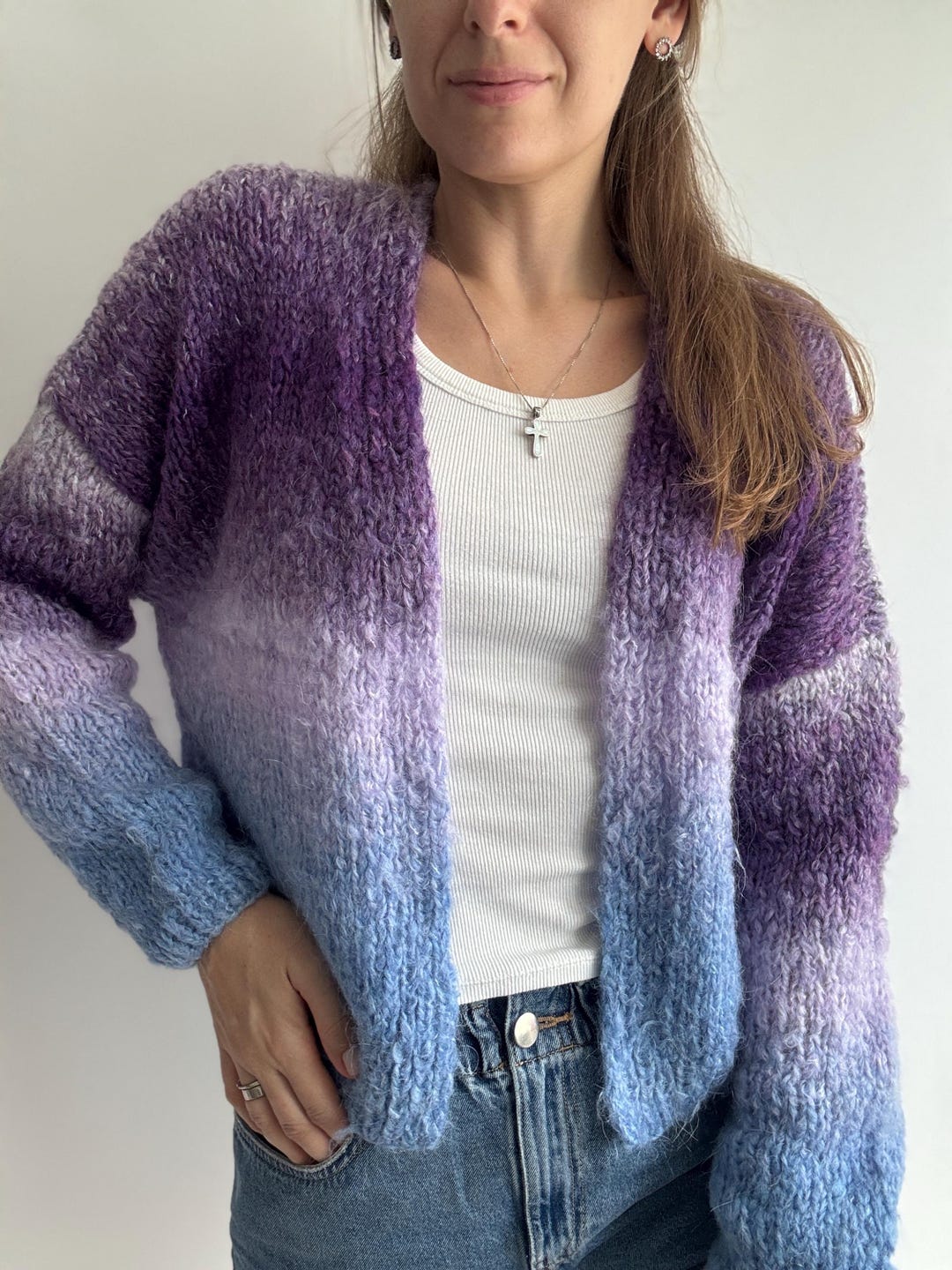 Mohair Rainbow Cardigan Cropped Mohair Cardigan Purple Mohair