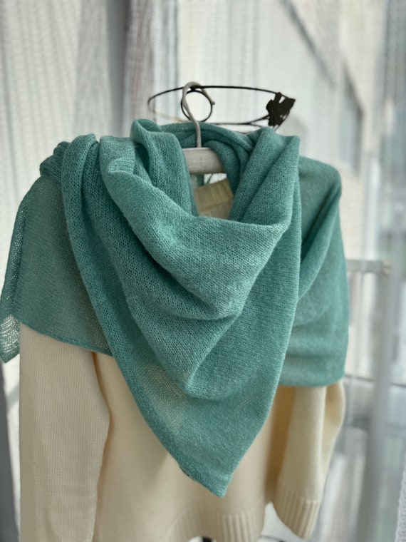 小物 SUGARHILL MOHAIR PYHCH SCARF (GREEN) Green Mohair Shawl Pale Green Soft Knit Shawl Pistachio