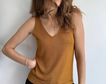 Silk knit camisole women Pure silk singlet top Mulberry silk knit gold top silk handknit top Basic wide strap silk top cami silk clothes