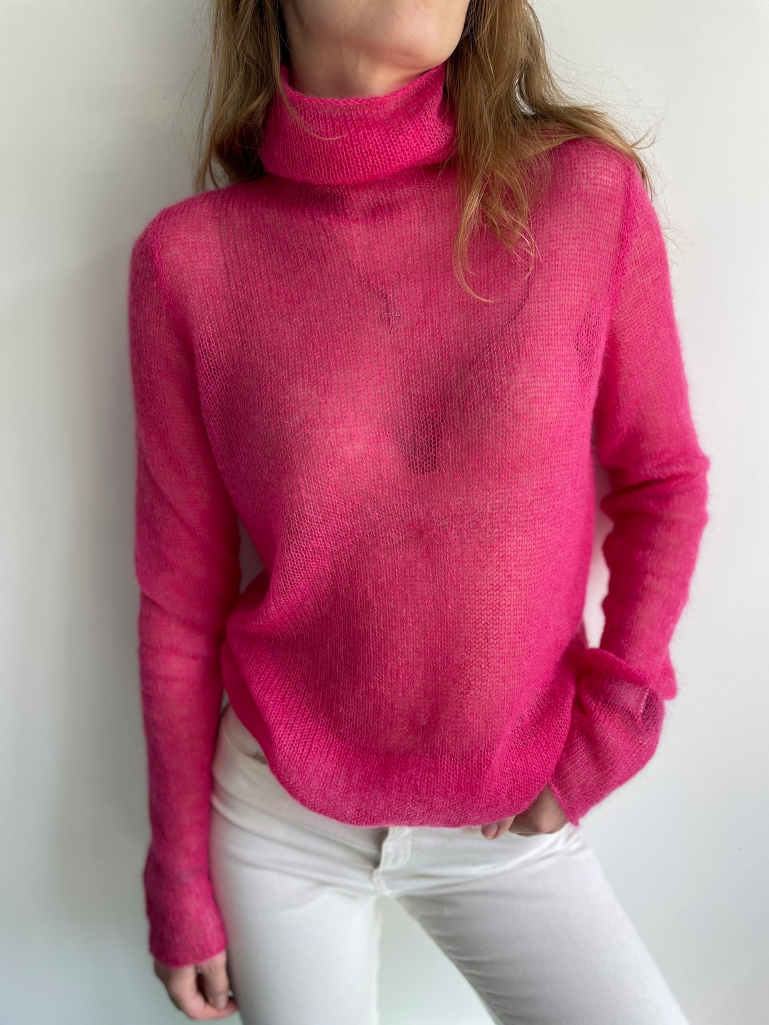 Hot Pink Feather Knitted Sweater main image 0