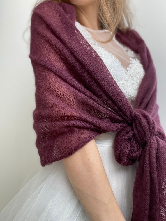 Wedding Wrap Purple Knitted Scarf Knitted Shawl Wedding Shawl Bridal Cover  up Bridal Shawl Bridal bolero Knitted Wrap Marsala Shawl Burgundy