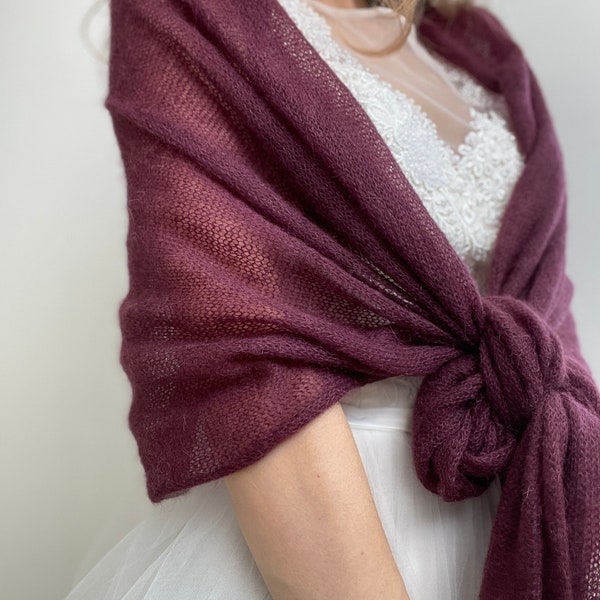 Wedding Wrap Purple Knitted Scarf Knitted Shawl Wedding Shawl Bridal Cover up Bridal Shawl Bridal bolero Knitted Wrap Marsala Shawl Burgundy