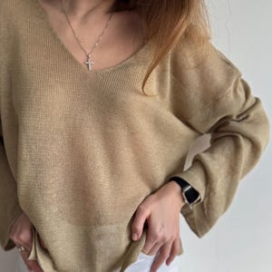 Knit linen sweater Pure linen knitted blouse Knit linen top women Oversized linen pullover Knitted linen shirt Handknit linen clothes women