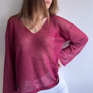 Knit linen sweater Pure linen knitted blouse Knit linen top women Oversized linen pullover Knitted linen shirt Handknit linen clothes women