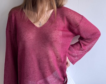 Knit linen sweater Pure linen knitted blouse Knit linen top women Oversized linen pullover Knitted linen shirt Handknit linen clothes women