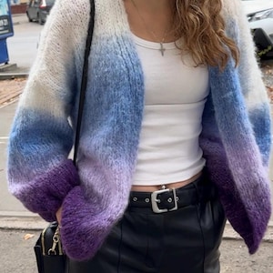 Gradient Sweater Hand knit rainbow sweater Chunky knit cardigan Ombre stripped cardigan Gradient cardigan Multicolored bright knit cardigan