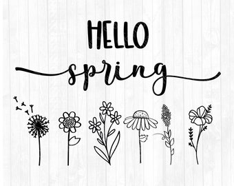 Hallo Frühling SVG-Frühling SVG-Farmhouse SVG-Willkommen Frühling Svg-Wild Blumen Svg-Sunflower-Cut Dateien für Cricut-Dxf-Png-Kommerzielle Verwendung ok
