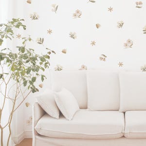 Flower and leaves Fabric Wall Decals, Boho Flower Decals for Girls Nursery, Delicate neutral Flower Decals, Flower Wall Stickers