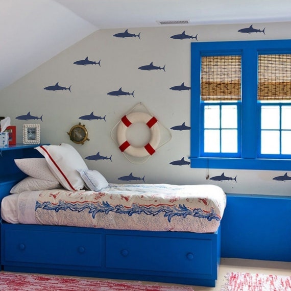 Sharks Wall Decals Modern Bedroom Decor Removable Wall Etsy