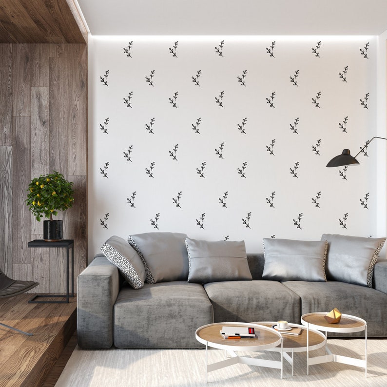 Flowy Leaves Wall Decals Modern Bedroom Decor Removable Wall Etsy Canada