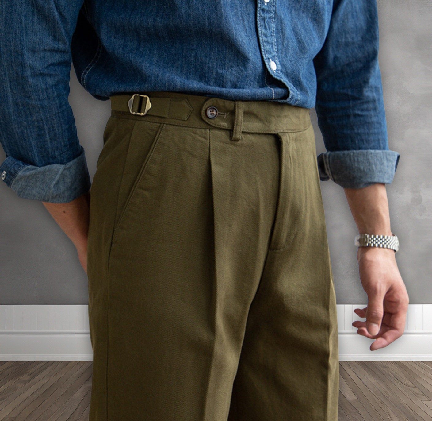 Men Cotton Gurkha Pants, D-buckled Gurkha Pants, Vintage High Waist ...