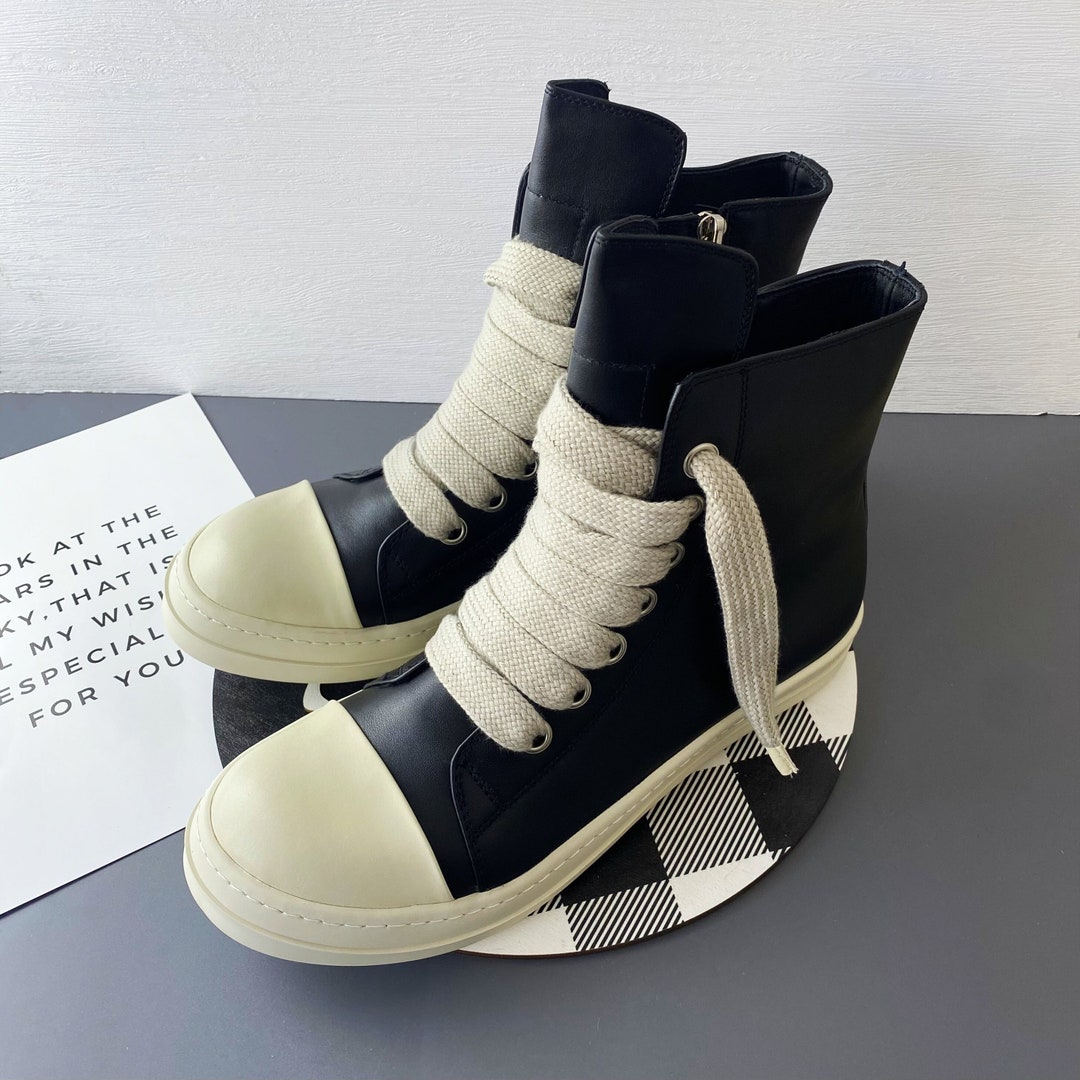 Rick Owens Shoes, Rick Owens Leather Men's Shoes, Black High Top ...