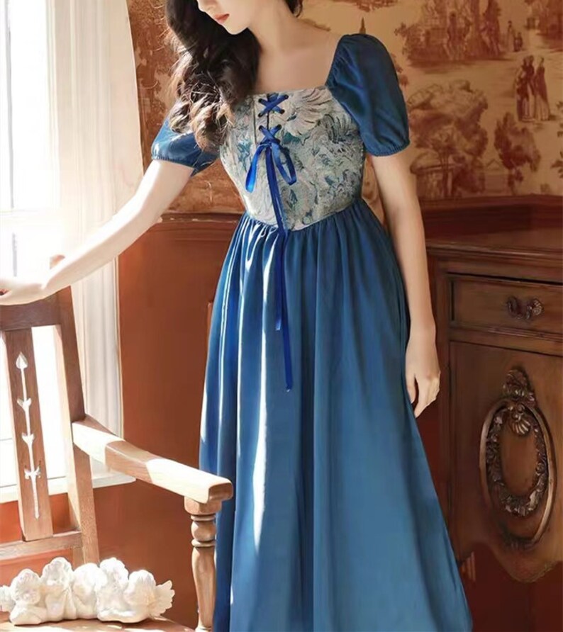 Klein Blue Renaissance Dress Puff Sleeve Victorian Dress Etsy
