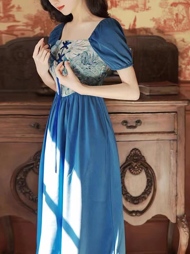 Klein Blue Renaissance Dress Puff Sleeve Victorian Dress Etsy