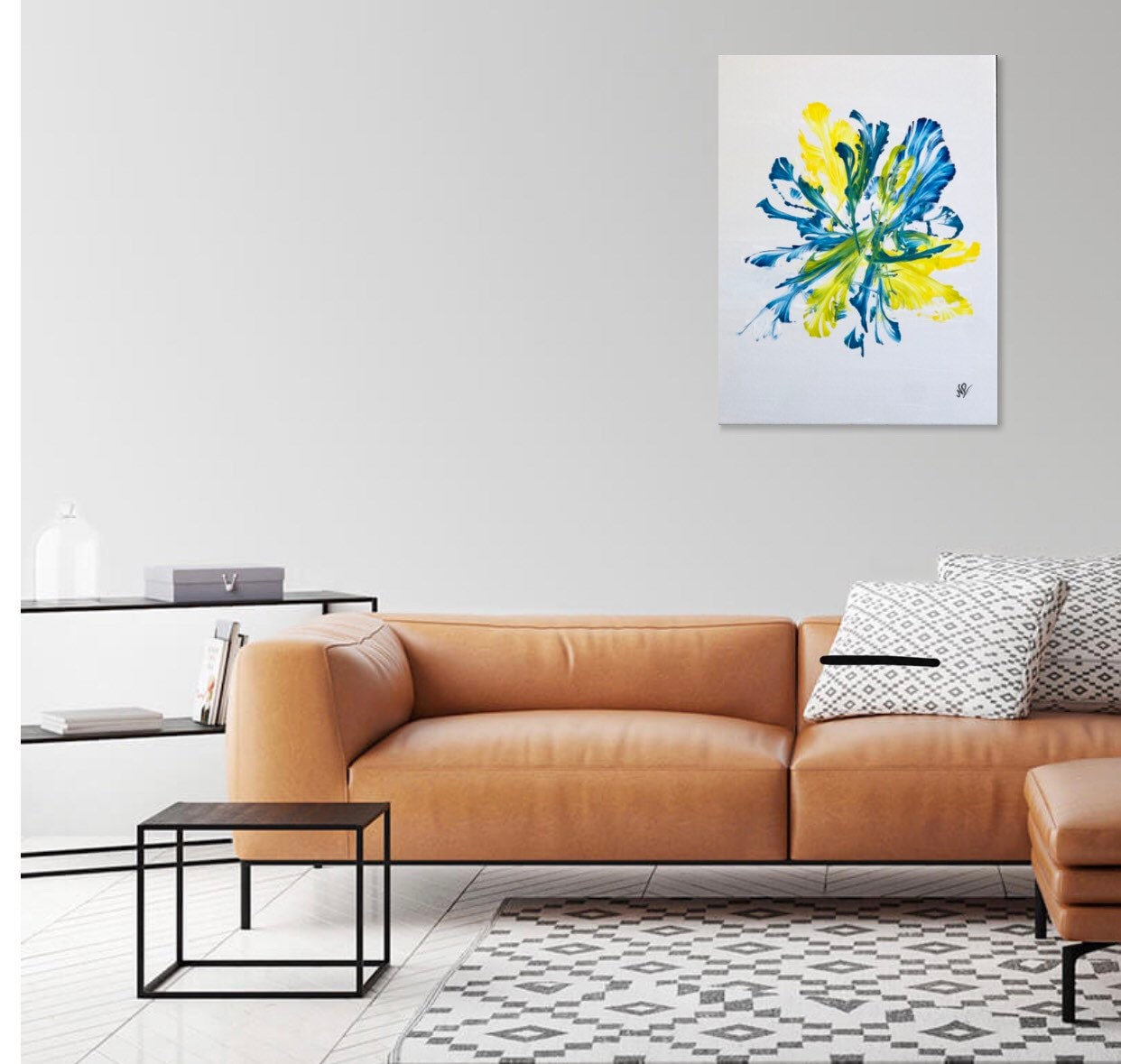 Canvas Wall Art Abstract Yellow Blue Painting for Bedroom Etsy