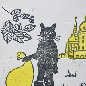 Original Linoldruck &quot;Gestiefelter Kater&quot; handgefertigt