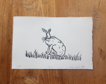 Original linocut print "Bunny" handmade