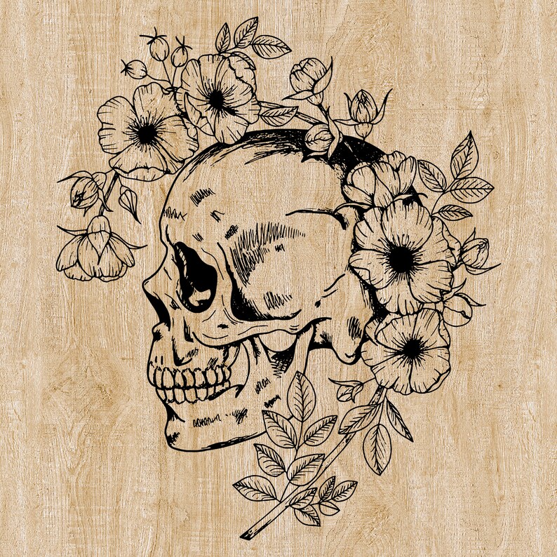 Skull With Wild Flower SVG Flower Skull SVG Skull With | Etsy