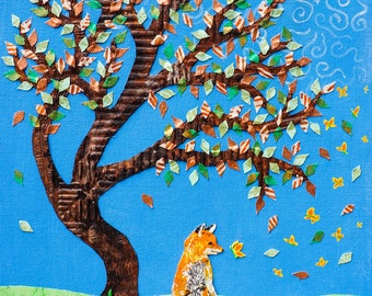 Orange fox and butterflies.