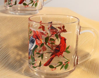 Pair of Vintage bird mug , Acroroc France, Bird glassware, Bird watchers cup