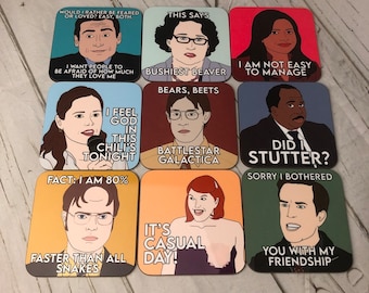 The Office Kelly/Meredith/Pam/Phyllis/Michael/Dwight/Jim/Stanley/Andy Coasters 9x9cm