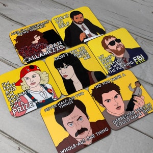 Parks and Recreation Leslie/Ron/April/Andy/Ben/Tom/Joan Coasters 9x9cm