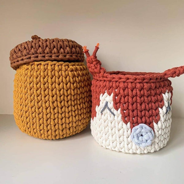 Crochet basket. Squirrel, woodland room decoration. Kosz ze sznurka, wiewiórka, pokoj dziecka, przechowywanie, SIZE S,