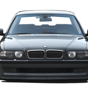 May include: A black BMW 7 Series sedan with a chrome grille and headlights. The car is parked on a white background.
